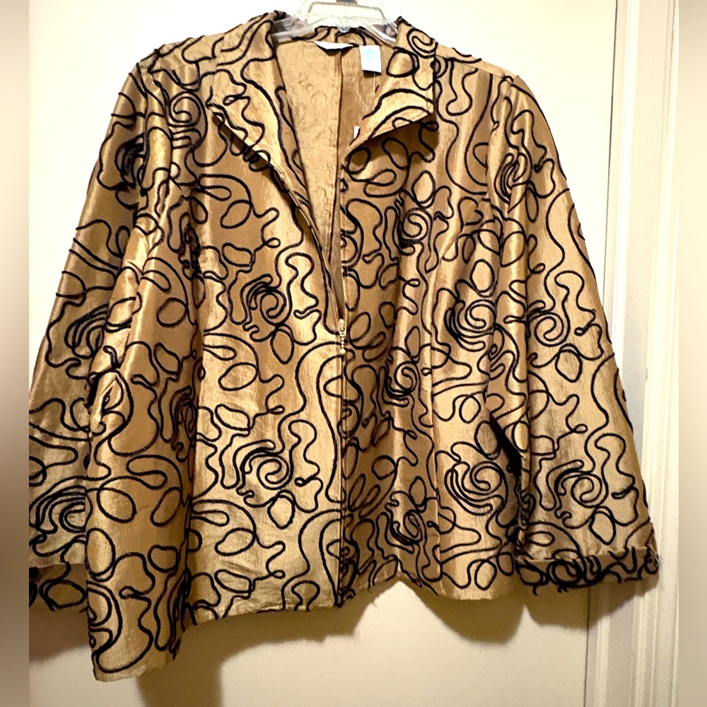 New beautiful gold jacket with black abstract stitching